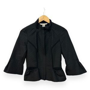 Diane Von Furstenburg Bell-Sleeve Zippered Blazer-Coat Vintage Women's 6 Black
